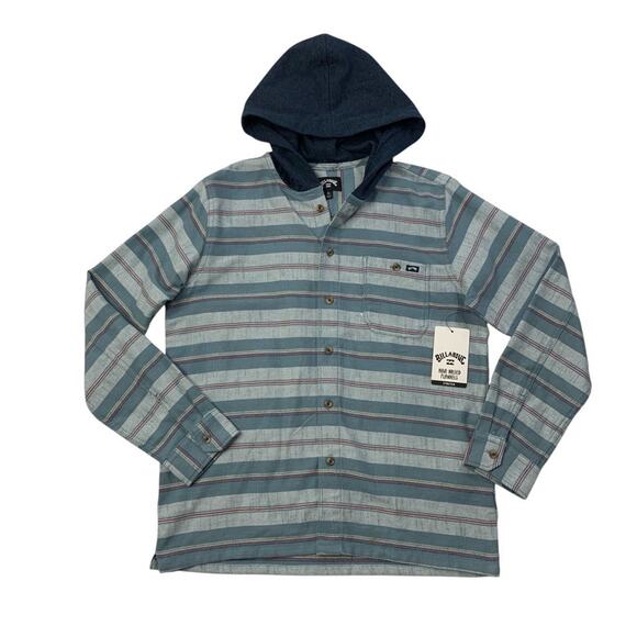 Billabong Shirt Youth L Large Baja Hooded Flannel Button Up Chest Pocket Surfer - Picture 1 of 12
